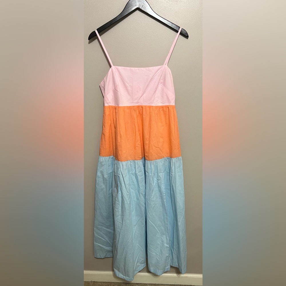New! J Crew Colorblock Tiered Lined tie back Maxi Dress cotton Size 6 NWT